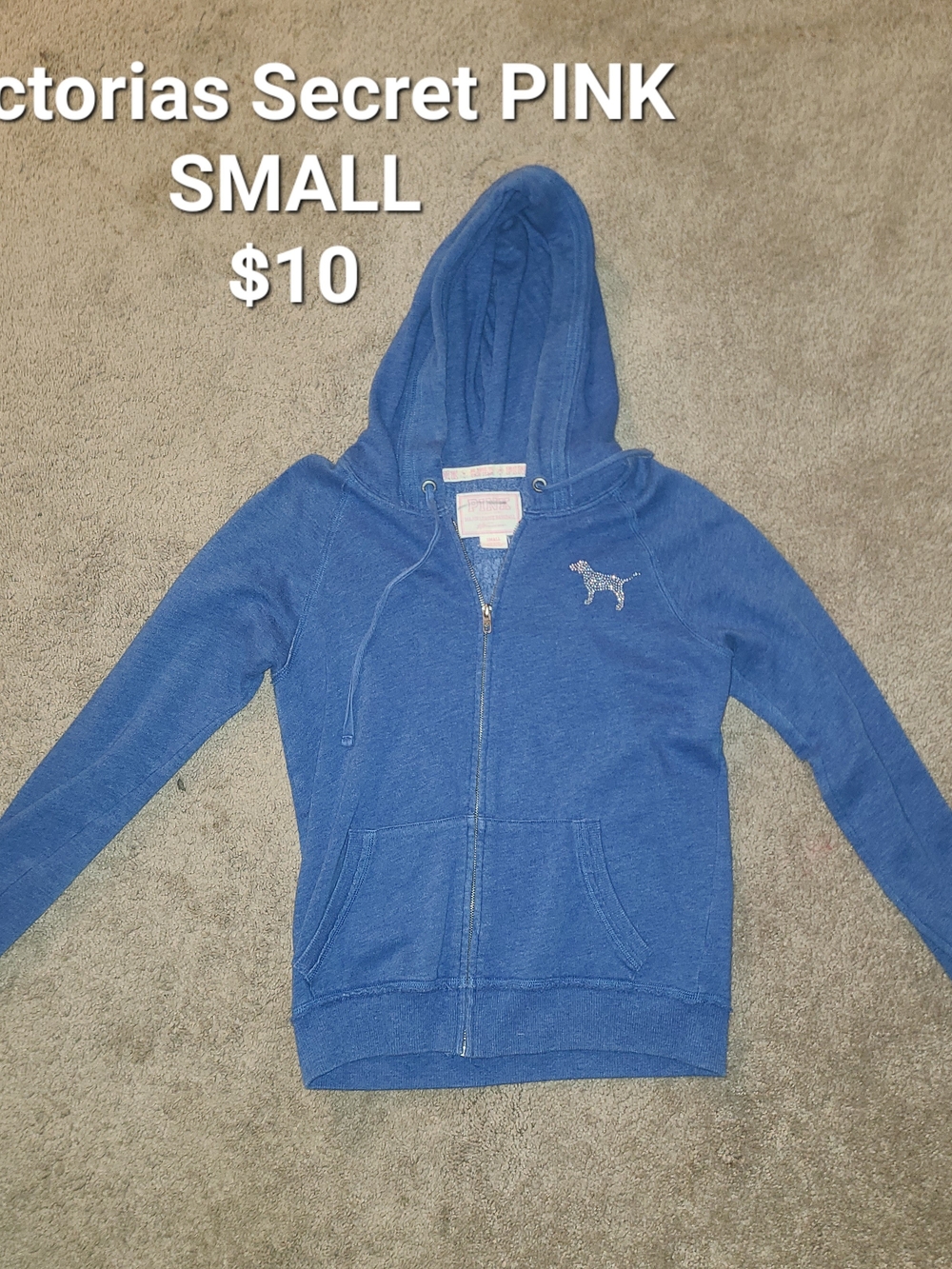 PINK Victoria's Secret Girls' Blue Zip Hoodie with Dog Logo